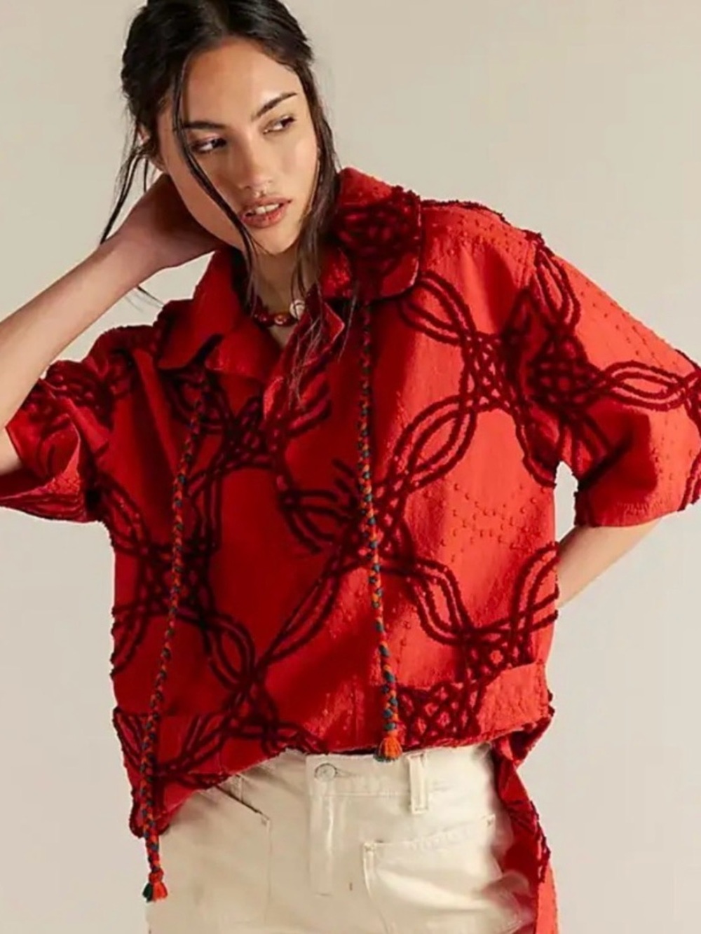 NWOT Free People: We The Free Malta Terry  Top Embroidered Tunic